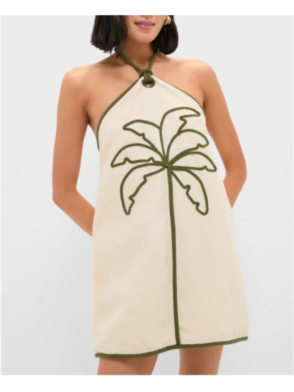 Farm Rio Womens Sz Small Coconut Embroidered Halter Neck Mini Dress Sleeveless - Picture 1 of 12